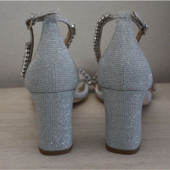 Badgley Mischka Women's Sz 6.5 Silver Embellished Harriet Open Toe Heels - Picture 4 of 10